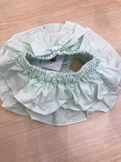 Culotte Fofettes in cotone verde acqua con rusche e con fiocco sul retro