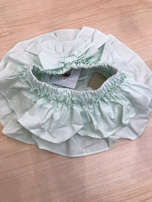 Culotte Fofettes in cotone verde acqua con rusche e con fiocco sul retro