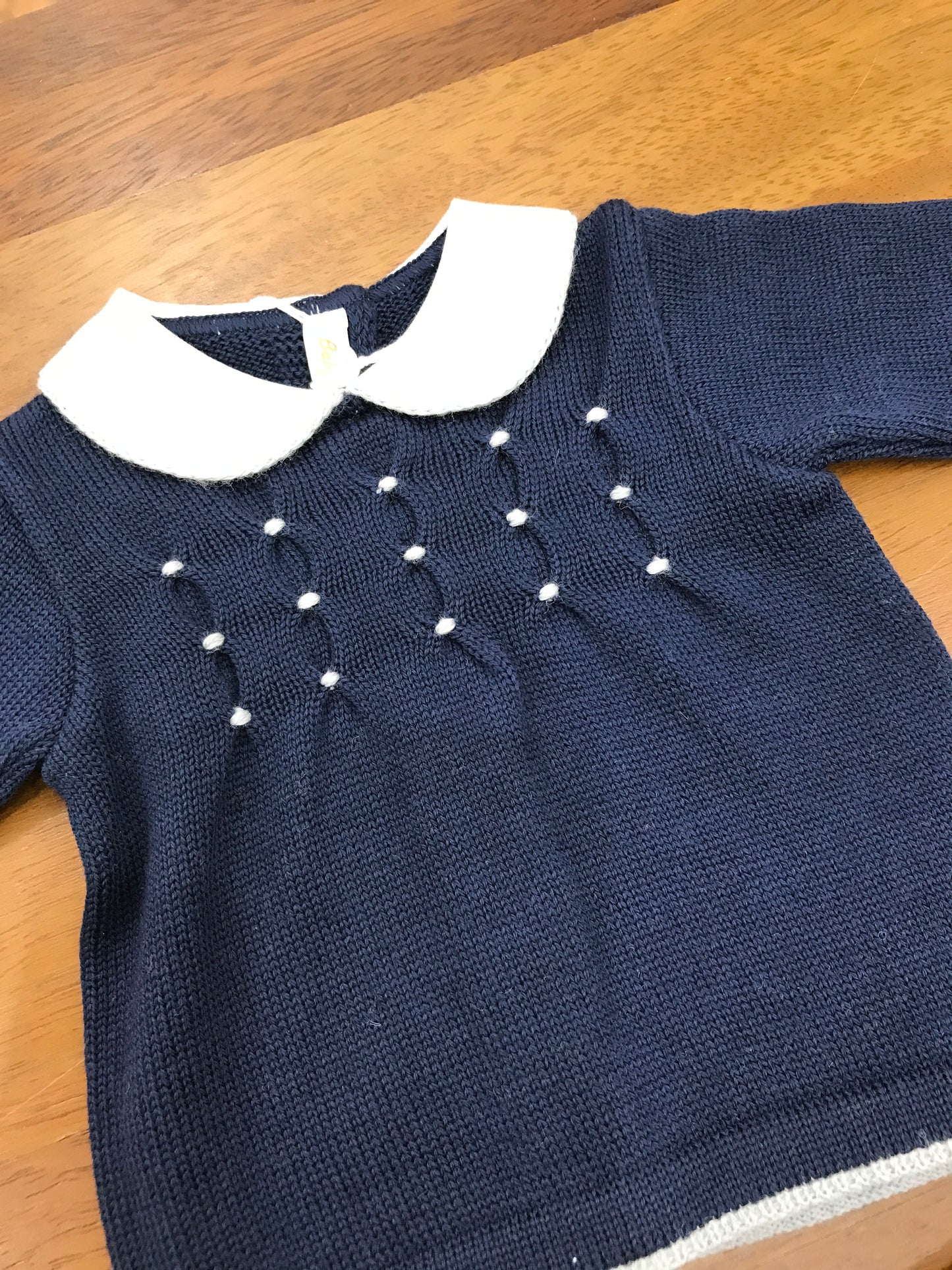 Tutina Baby Lord in lana due pezzi blu con punto smock grigio