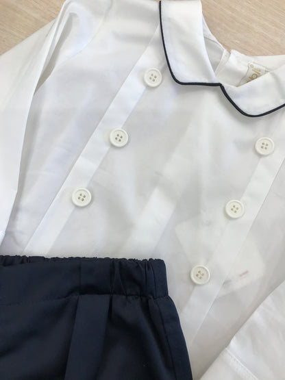 Completo Cielo Blu pantalone blu scuro con camicia con collo con profilo e bottoncini