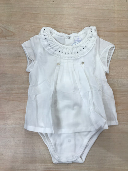 Body Laranjinha in cotone mezza manica effetto camicia con rusche con pois blu scuro