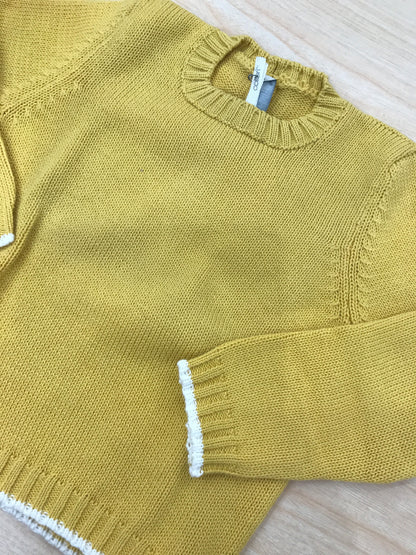 Maglione Colibrì in filo senape con rifiniture bianche e collo tondo