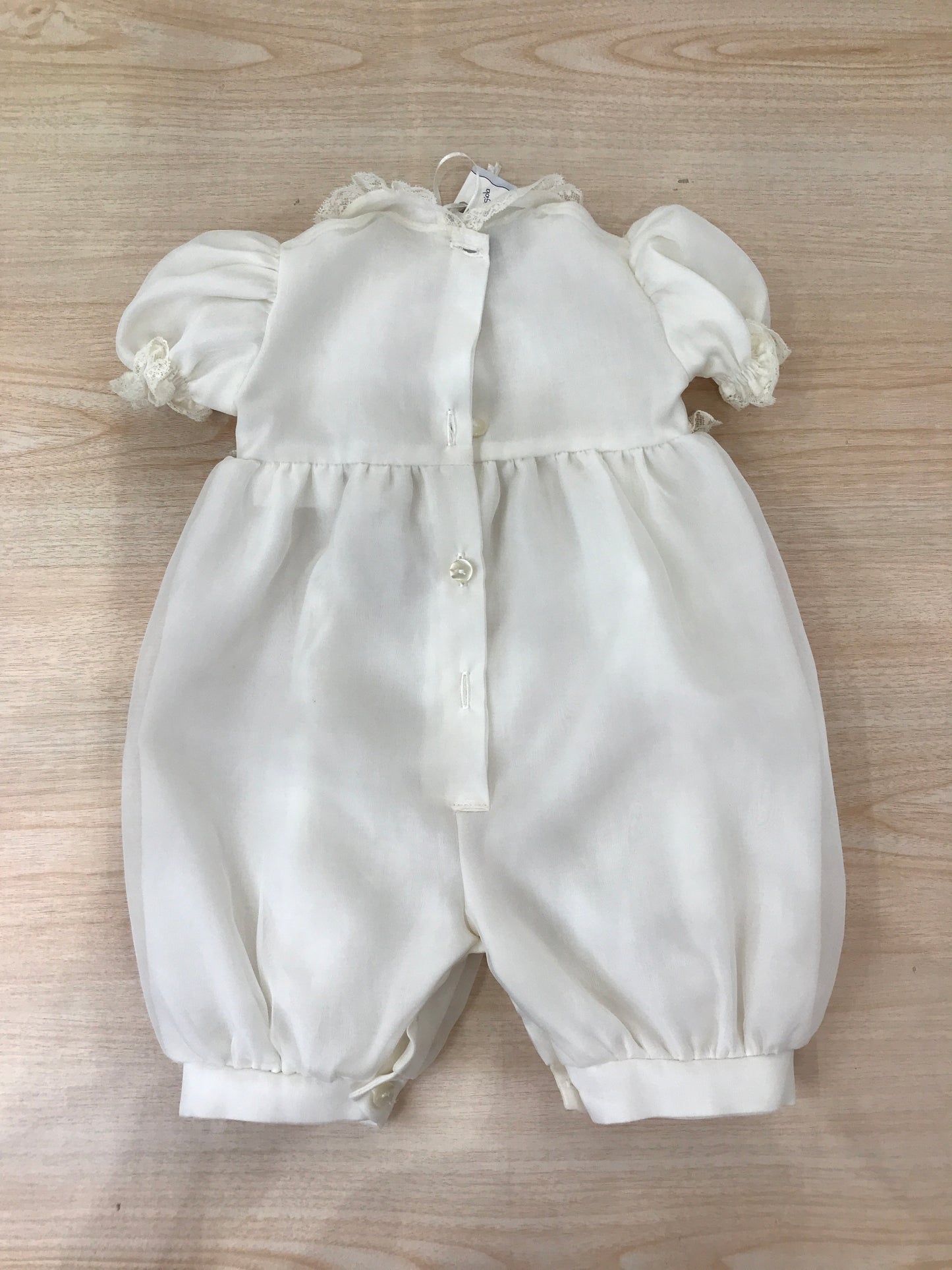 Pagliaccetto Piccola Giuggiola in organza in seta manica a sbuffo con applicazioni di valancienne e corpetto rifinito con valancienne