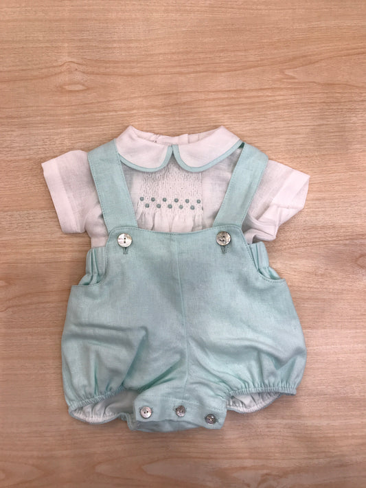 Completo Fofettes in cotone salopette con bretelle e camicia mezza manica con profilo e lavorazione di punto smock
