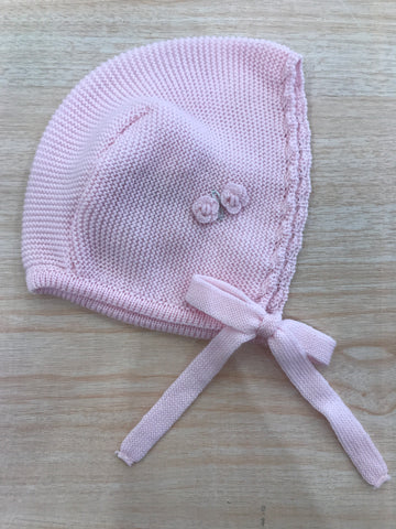 Cuffia Baby Lord in lana con rose rosa ricamate