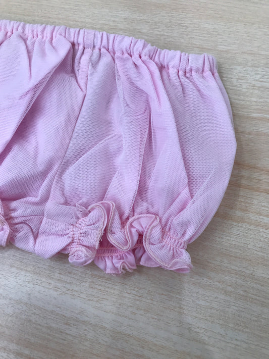 Culotte Cielo Blu in cotone rosa a sbuffo con smerlo con velo di tulle