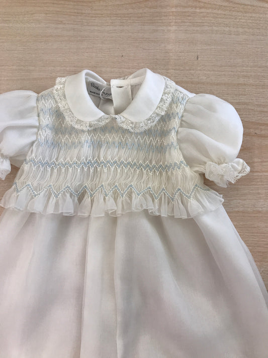 Pagliaccetto Piccola Giuggiola in organza in seta con corpetto lavorato da valancienne e punto smock
