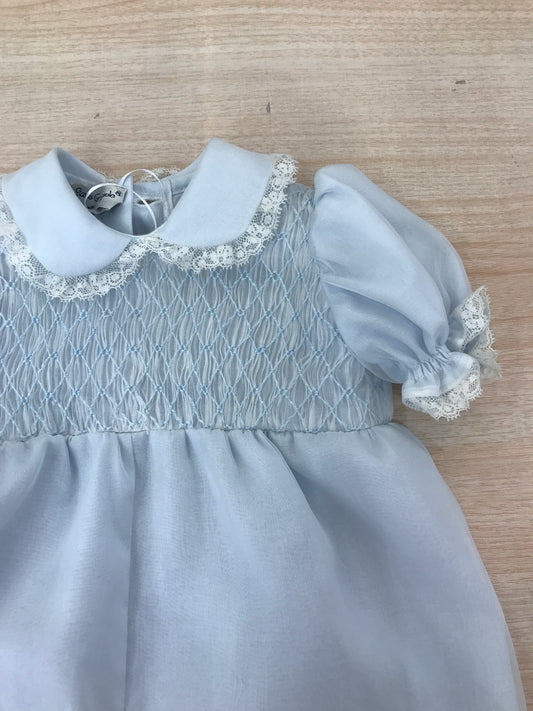 Pagliaccetto Piccola Giuggiola in organza in seta mezza manica con corpetto lavorato da punto smock