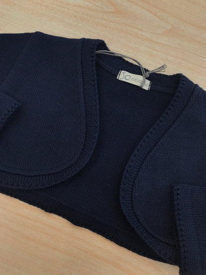 Cardigan Jo Milano in filo blu scuro aperto sul davanti