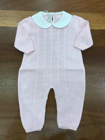 Tutina Baby Lord in filo rosa manica lunga con lavorazione id trecce sul davanti con collo tondo