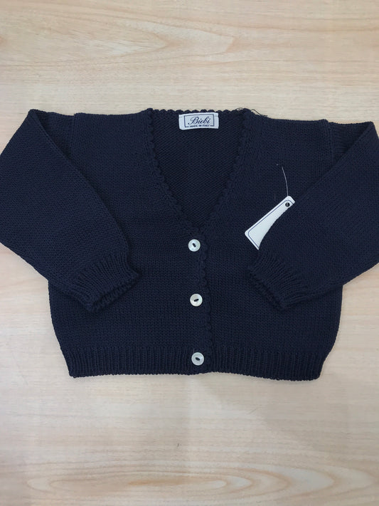 Cardigan Biebi in filo blu scuro scollato con bottoncini sul davanti