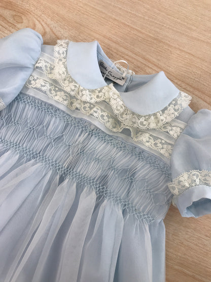 Pagliaccetto Piccola Giuggiola in organza in seta manica a sbuffo con corpetto lavorato da punto smock e lavorazione di valancienne