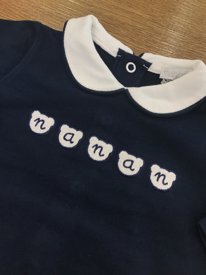 Tutina Nanan in caldo cotone blu scuro intera con orsetti sul davanti