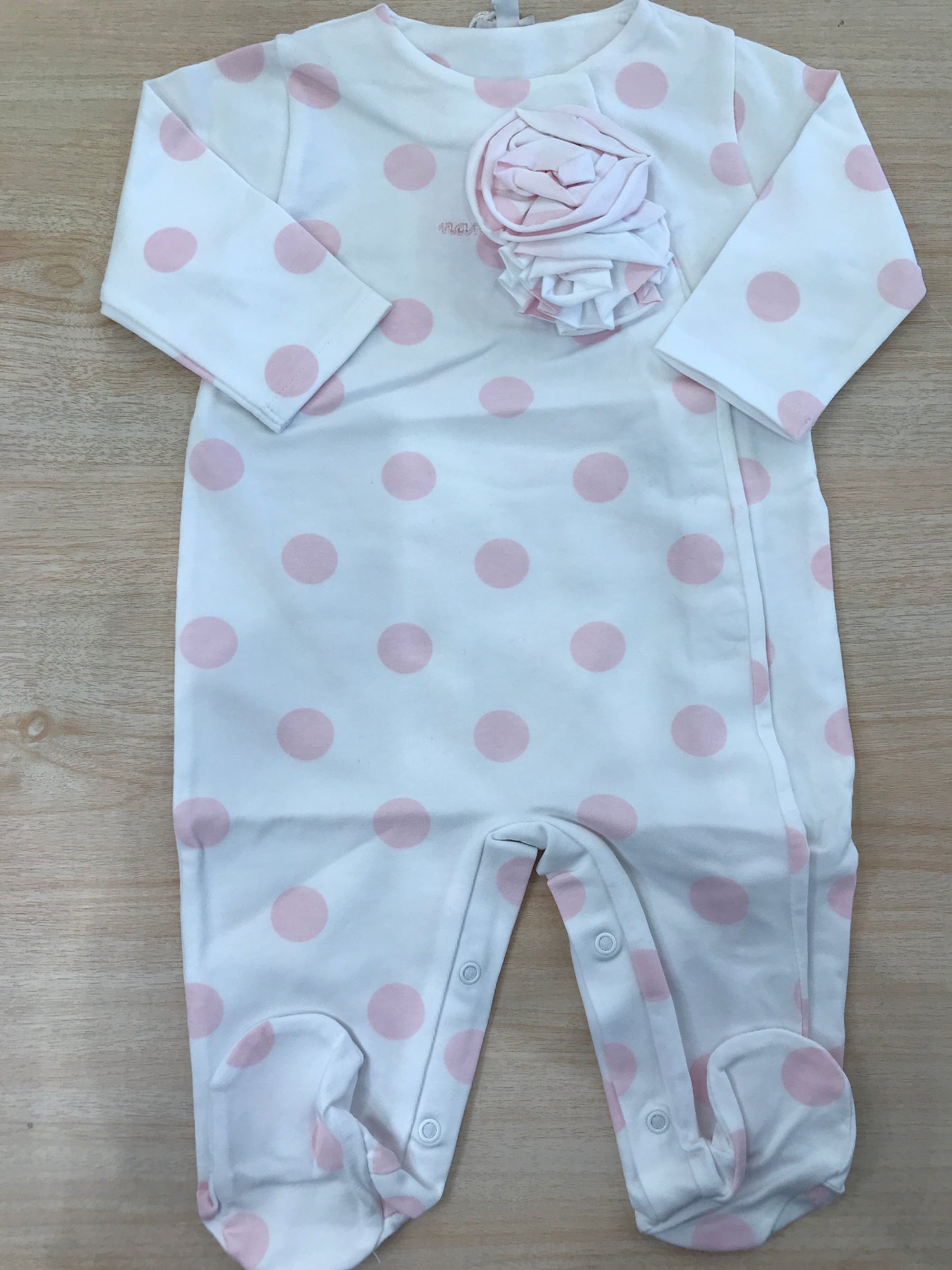 Tutina Nanan in cotone manica lunga con piedini a pois rosa con fiori con chiusura antipanico