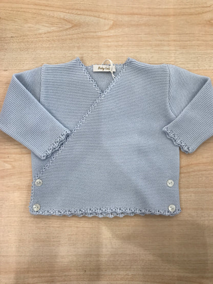 Cardigan Baby Lord in filo celeste ad incrocio smerlato