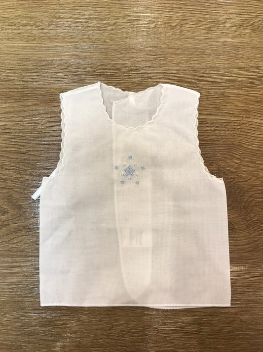 Camicino della fortuna Coccodè in cotone smanicato smerlato con piccola stellina e pois celesti ricamati