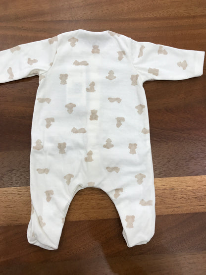 Tutina Petit Bateau in cotone bianca con orsetti beige manica lunga