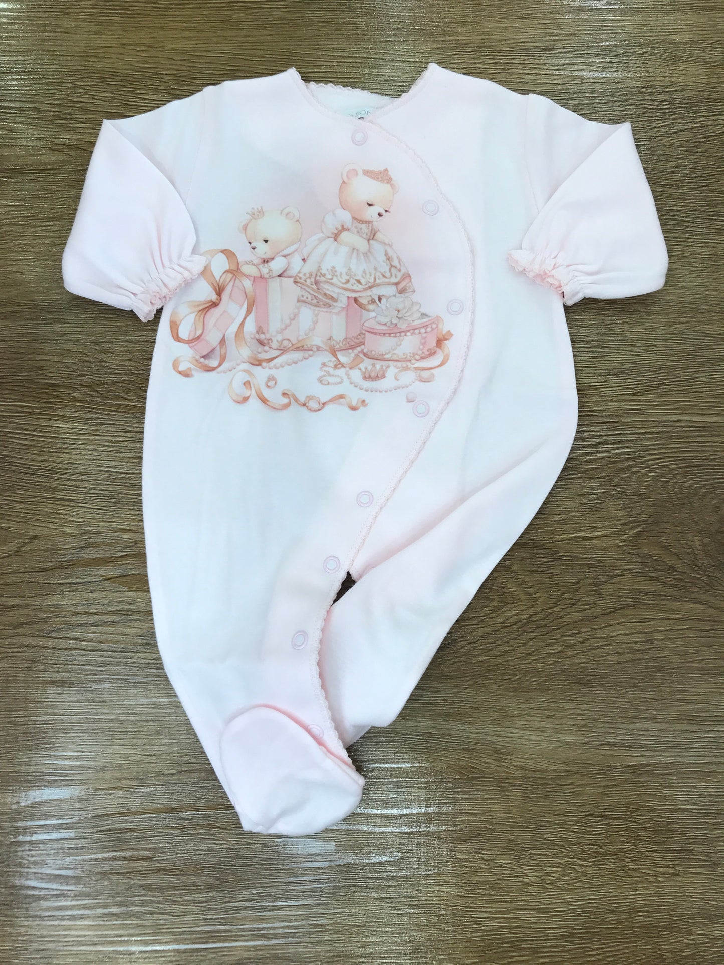 Coordinato Sofija in caldo cotone rosa con piccoli orsetti e fiocchetti