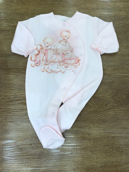 Coordinato Sofija in caldo cotone rosa con piccoli orsetti e fiocchetti