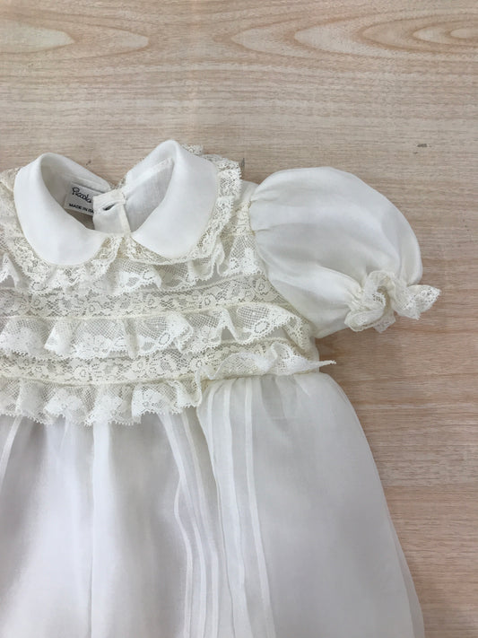 Pagliaccetto Piccola Giuggiola in organza in seta manica a sbuffo con applicazioni di valancienne e corpetto rifinito con valancienne