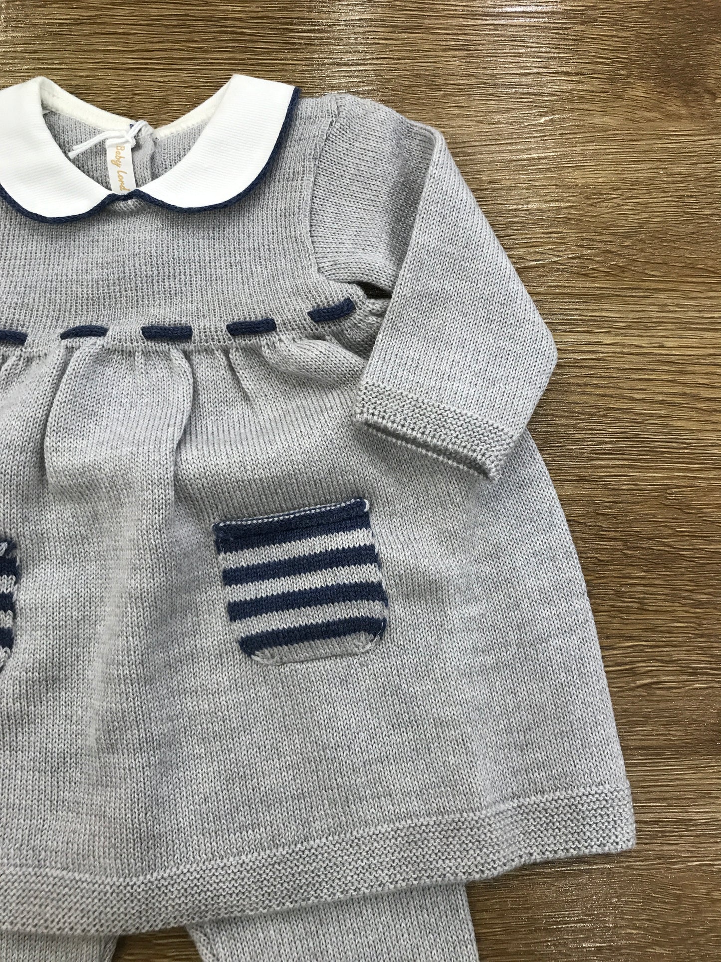 Tutina Baby Lord in lana due pezzi grigia con righe blu