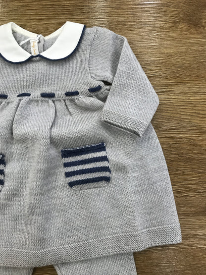 Tutina Baby Lord in lana due pezzi grigia con righe blu