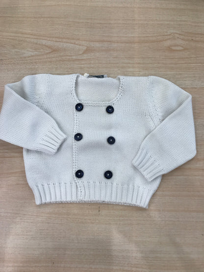 Cardigan Colibrì in filo bianco doppio petto con bottoncini blu