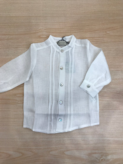 Camicia Jo Milano in lino manica lunga con bottoncini e pieghe sul davanti