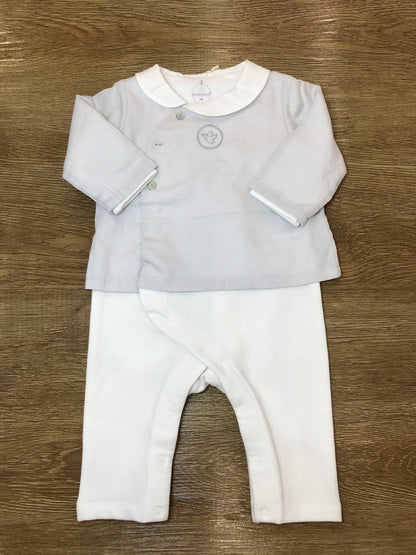 Tutina Laranjinha in caldo cotone intera senza piedini con effetto finta giacchina in grigio