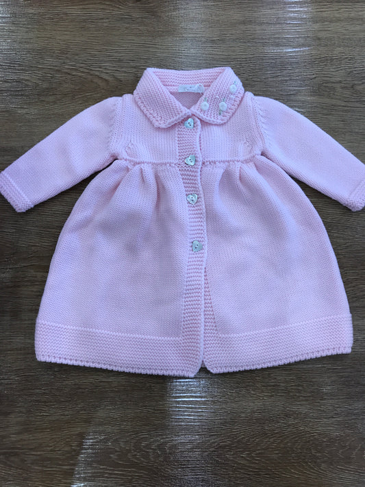 Cappotto Baby Lord in lana rosa con colletto con fiori ricamati