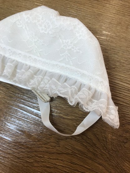 Cuffia Aletta panna in cotone con applicazione di pizzo e laccio