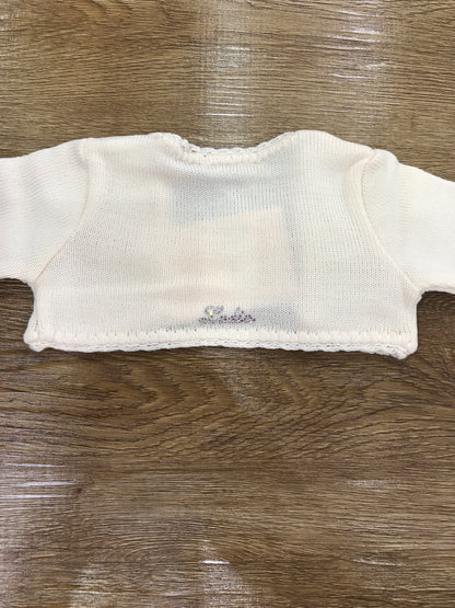 Cardigan Ladia in lana panna con applicazione di brillantini e fiocchetti