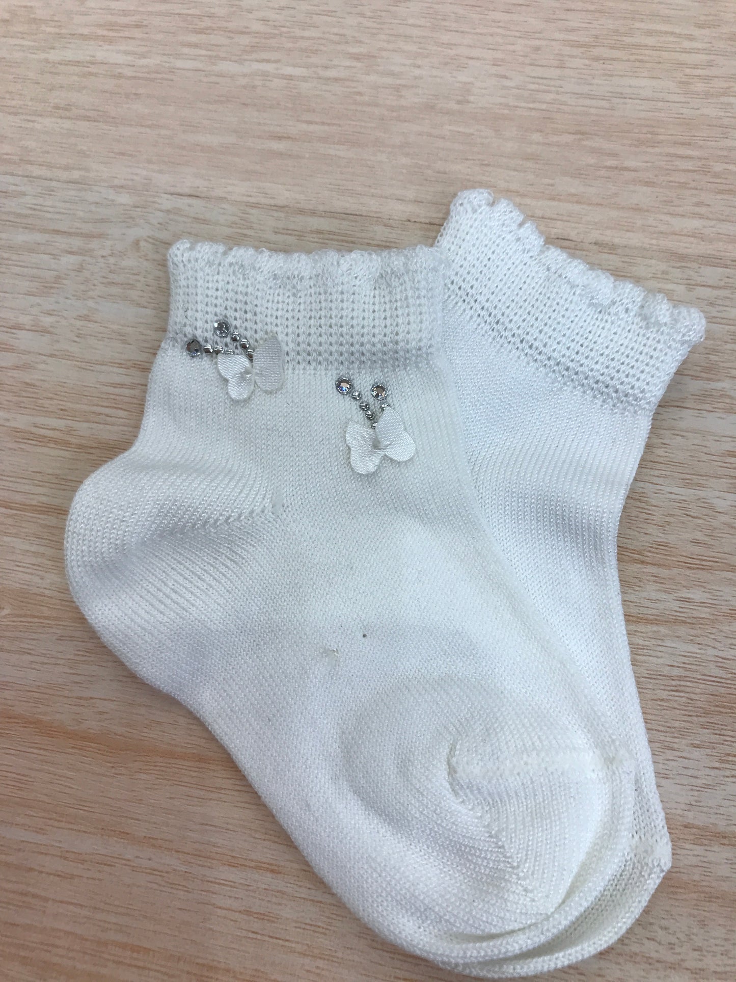 Calzino Story Loris in filo bianco con farfalle e brillantini