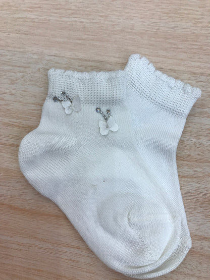 Calzino Story Loris in filo bianco con farfalle e brillantini