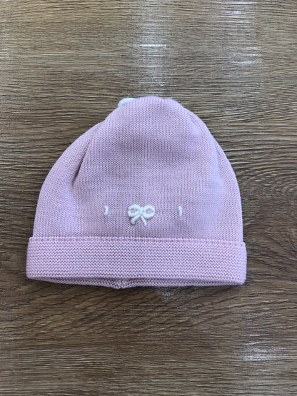 Cappello Baby Lord in lana rosa antico con fiocchetto