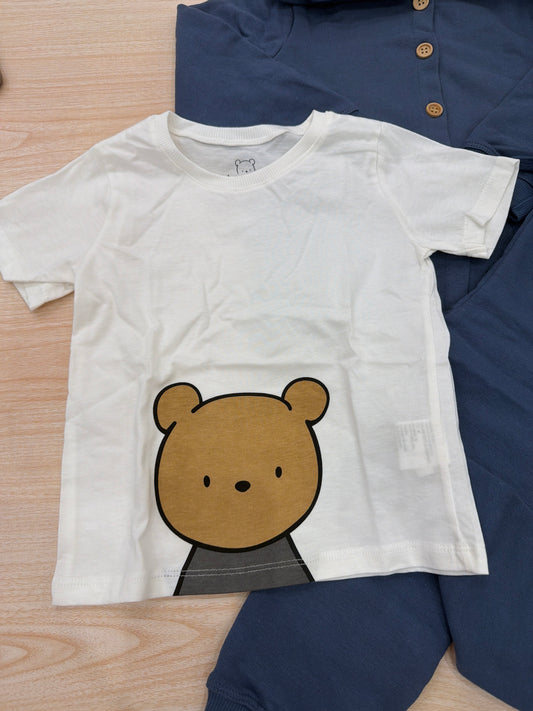 Tuta AVentiQuattrore in cotone avio tre pezzi t-shirt felpina e pantalone lungo con sacca abbinata decorato da orsetti