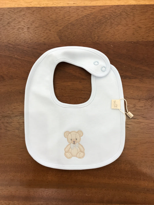 Bavetta Baby Gi in cotone con orsetto ricamato al centro con fiocchetto