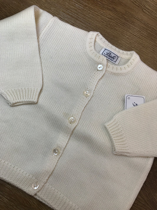 Cardigan Biebi in lana panna basico con piccoli bottoncini