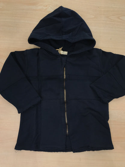Felpa Maperò in cotone blu con cappuccio e zip manica lunga