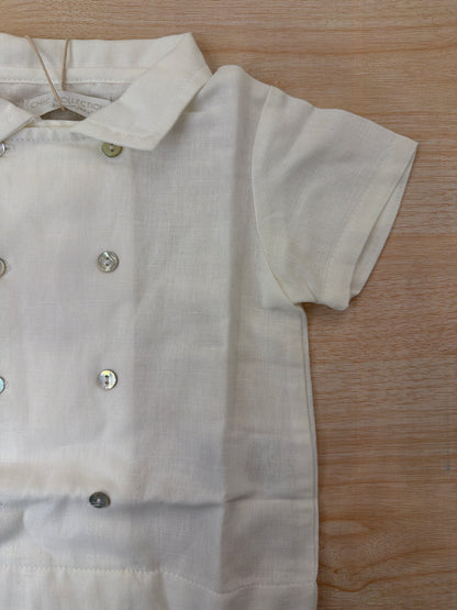 Body Laranjinha in cotone effetto camicia bianco mezza manica con collo con punta con bottoncini sul davanti