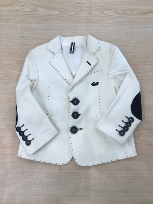 Giacca Sweet Baron in cotone bianco con rifiniture blu scuro con toppe blu