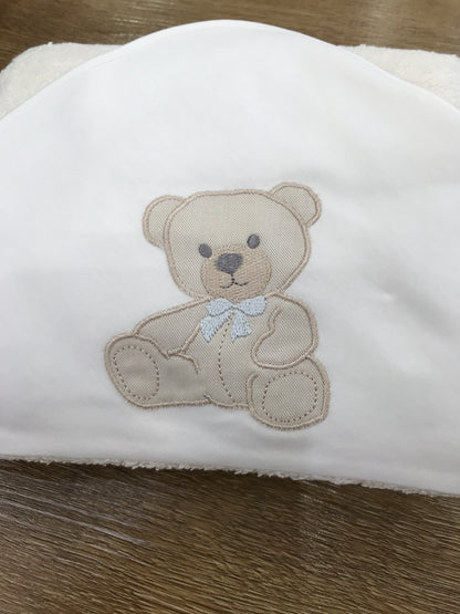 Telo Bagnetto Baby Gi in spugna panna con orsetto con fiocchetto sul davanti