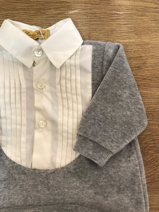 Tutina Ladia intera in ciniglia grigia con effetto finta camicia
