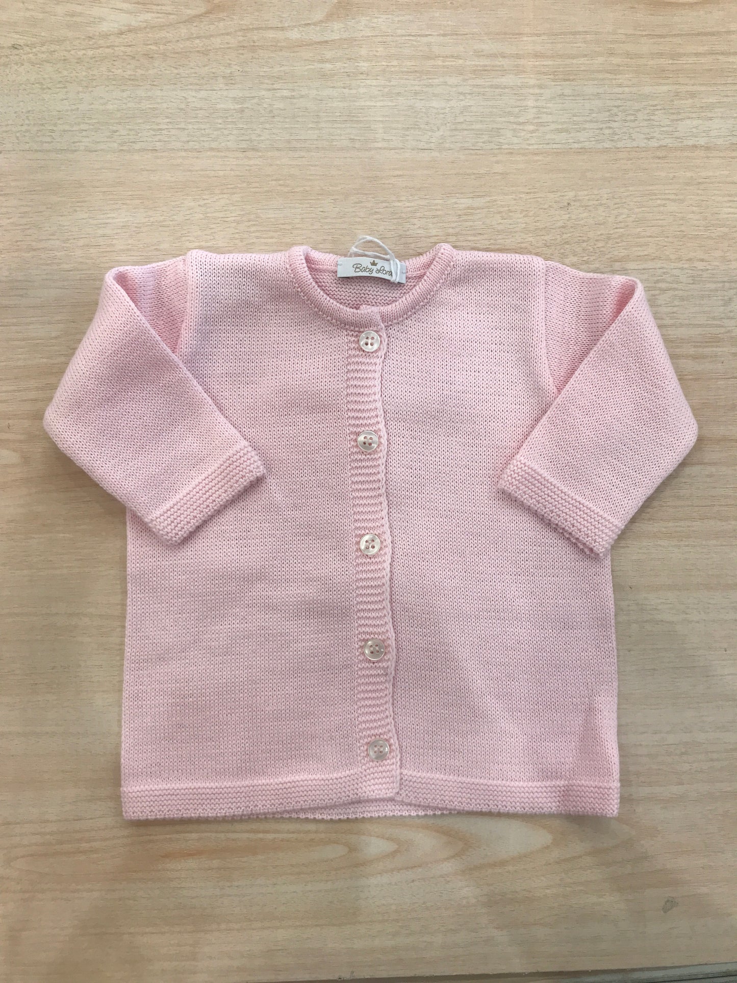 Cardigan Baby Lord in filo rosa modello coreano con bottoni sul davanti