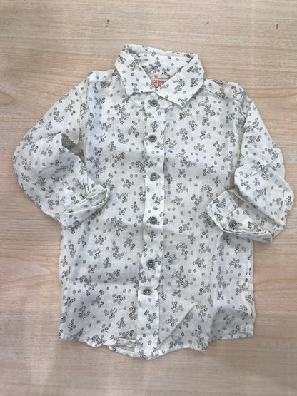 Camicia Croce Fisso Milano in lino manica lunga con collo a punta e piccole fantasie floreali