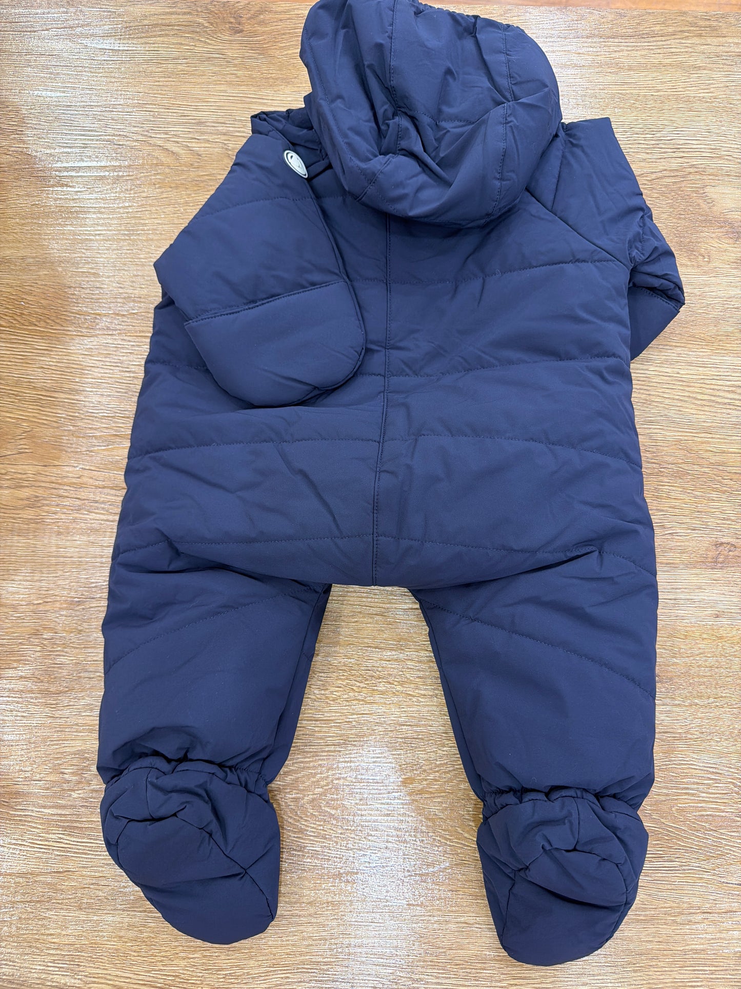 Eskimo Petit Bateau blu scuro con cappuccio e guantini con pelliccia interna
