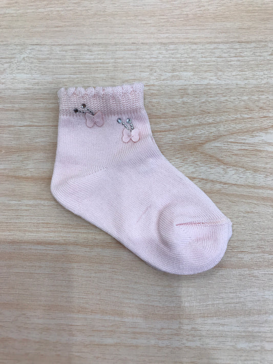 Calzino Story Loris in filo rosa con farfalle e brillantini