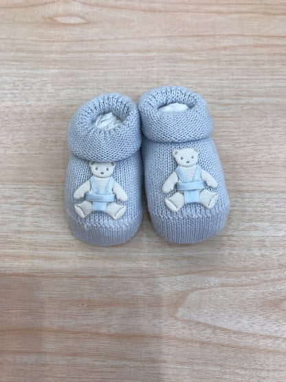 Babbucce Baby Lord in filo celeste con orsetto sul davanti