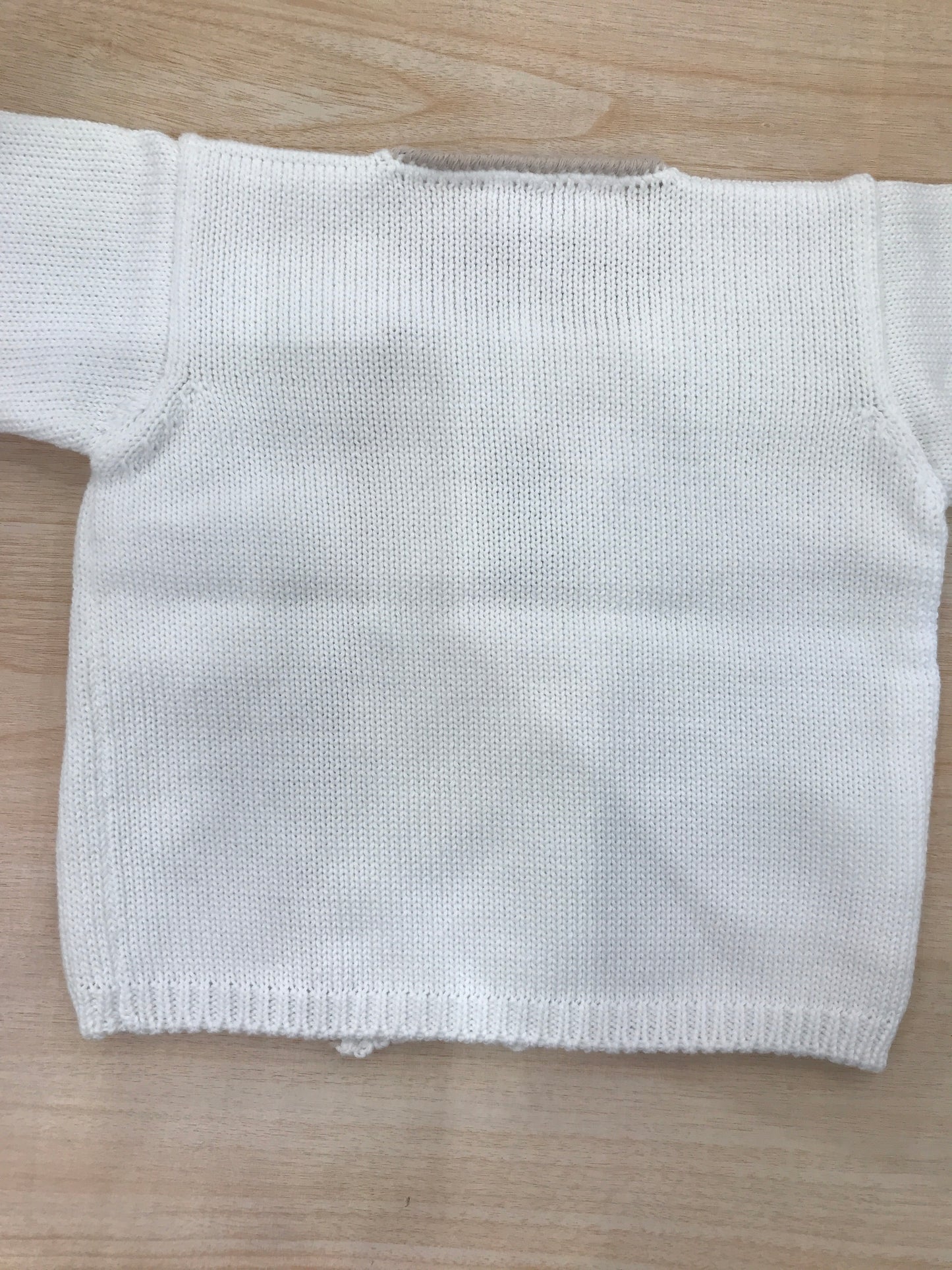 Cardigan Colibrì in filo di cotone manica lunga bianco doppio petto con profilo tortora e taschino laterale
