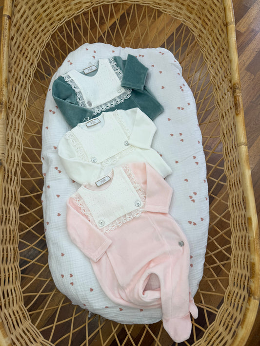 Tutina Paz Rodriguez in ciniglia con pizzo nelle sue varianti colore